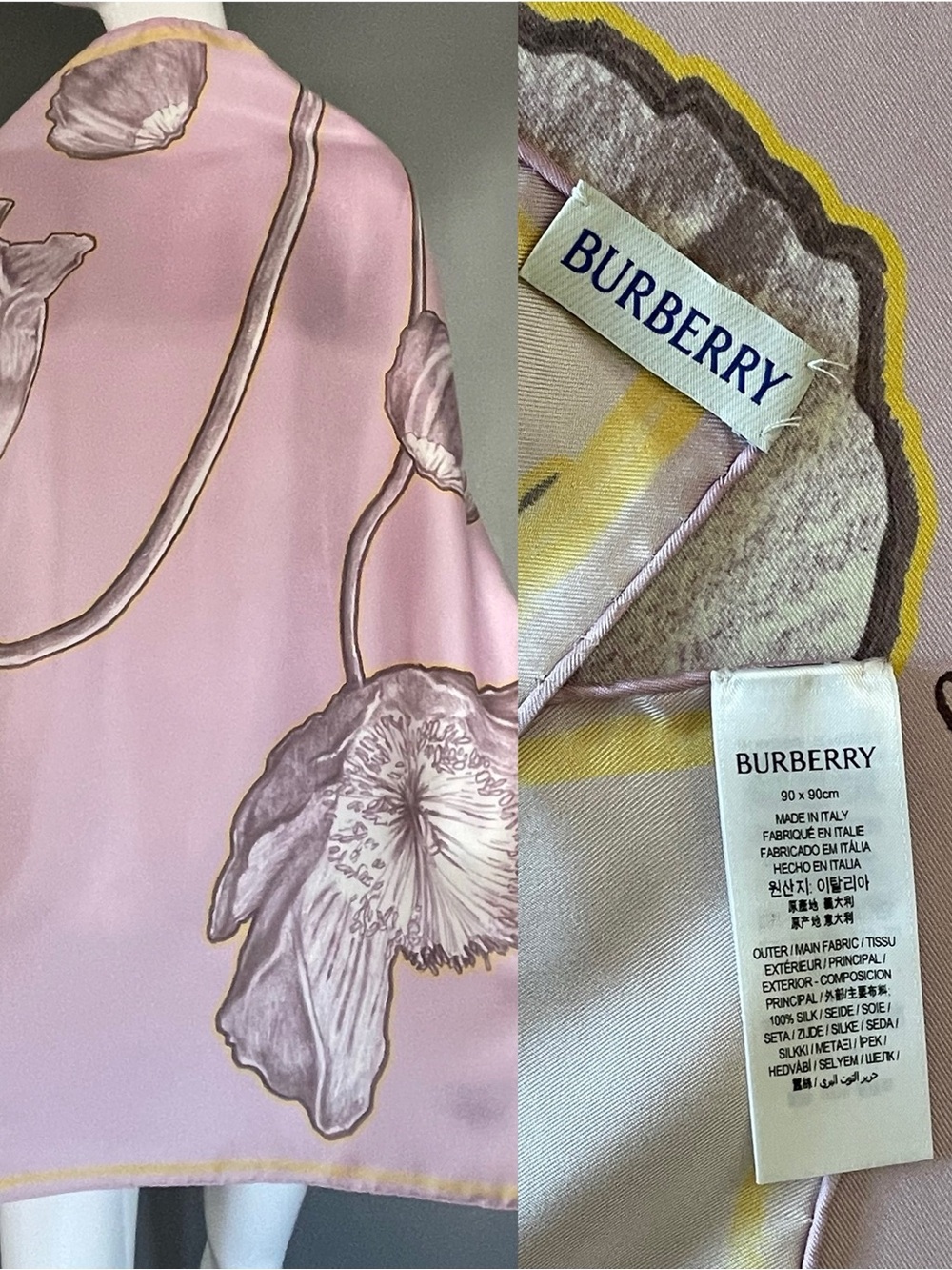 Beautiful Burberry Silk Scarf Lavender Oversized 35 90 Very Good Cond